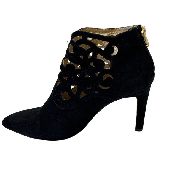 Adrienne Vittadini Nidia Black Suede Cutout Heeled Booties Size 8M - Picture 1 of 8